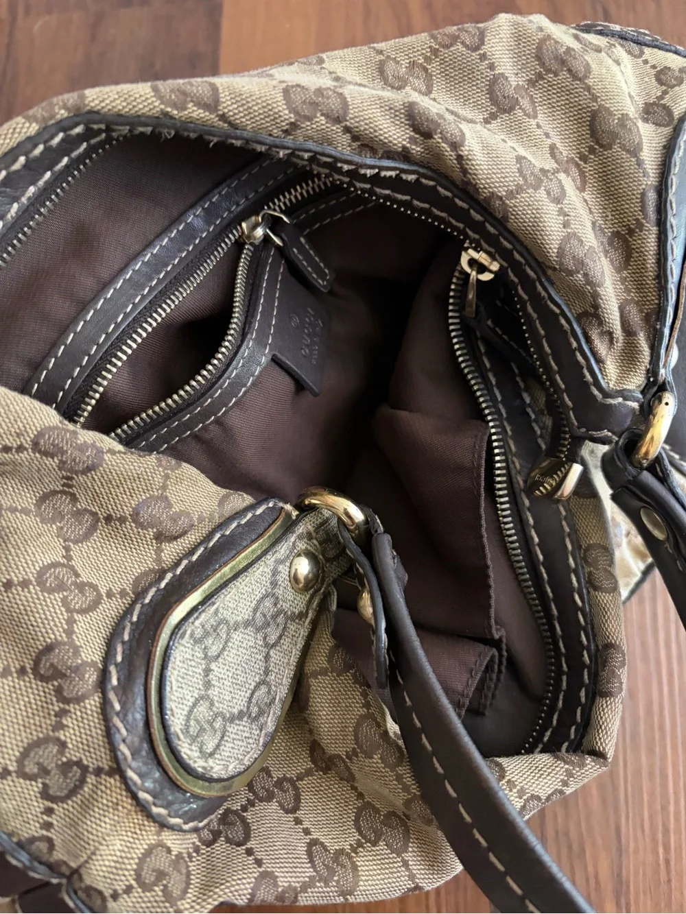 AUTHENTIC Gucci Jackie Large Vintage Brown Monogram Canvas Shoulder Bag
